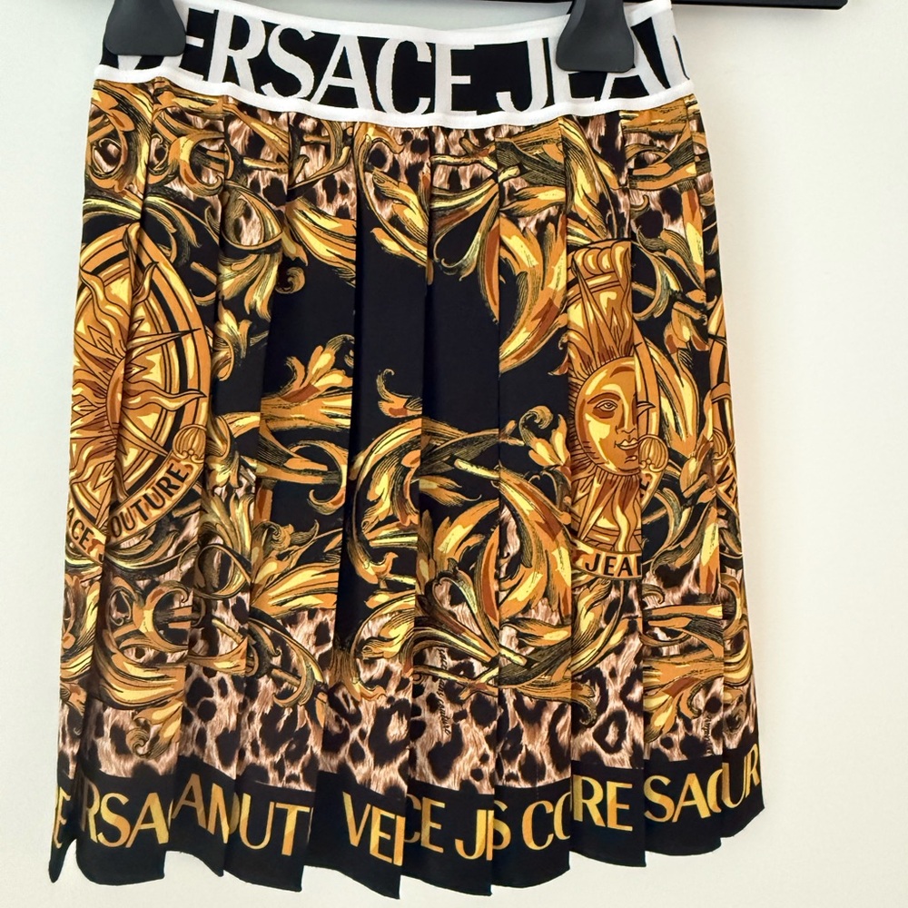 Versace Jeans Collection Black and Gold Patterned Mini Skirt